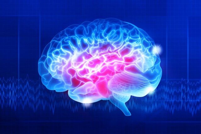 دماغ بشري على خلفية زرقاء داكنة'